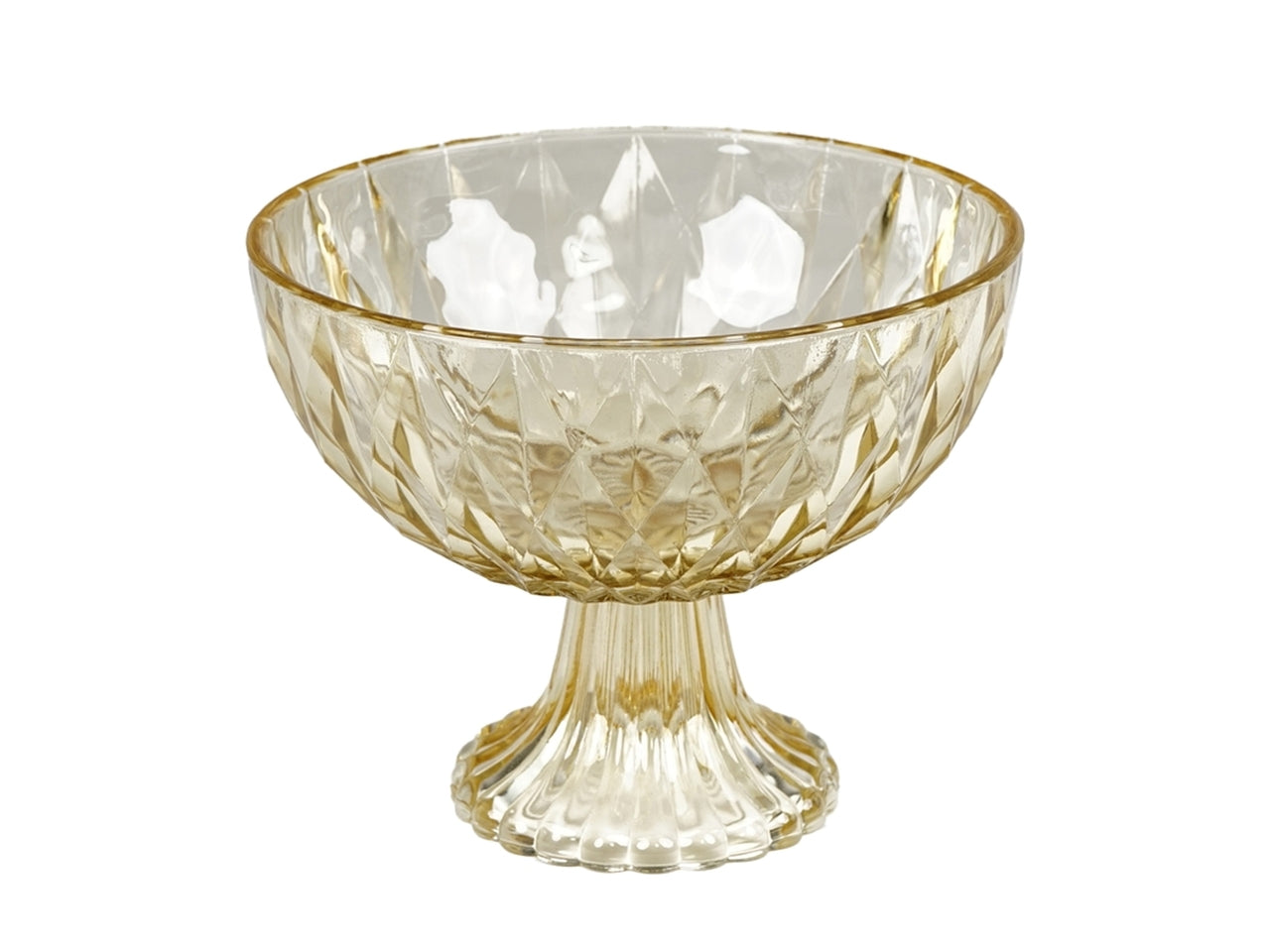 Centrotavola moderno in vetro a rilievo giallo traslucido di forma semisferica con alzata - 22x17 cm - Plà thea