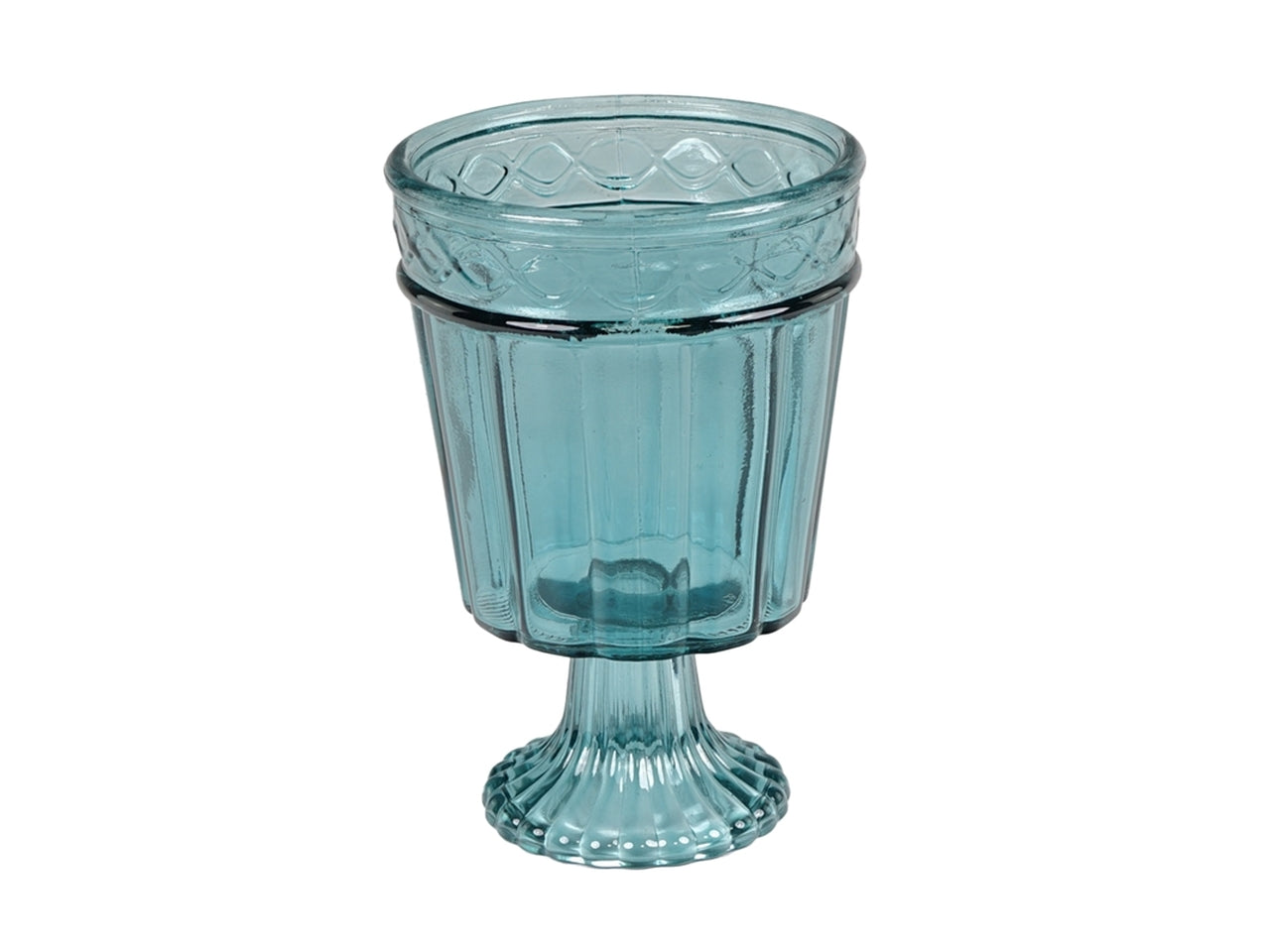 Centro tavola classico in vetro blu traslucido, forma bicchiere per uso interno/esterno - 18x12 cm - Plà thea