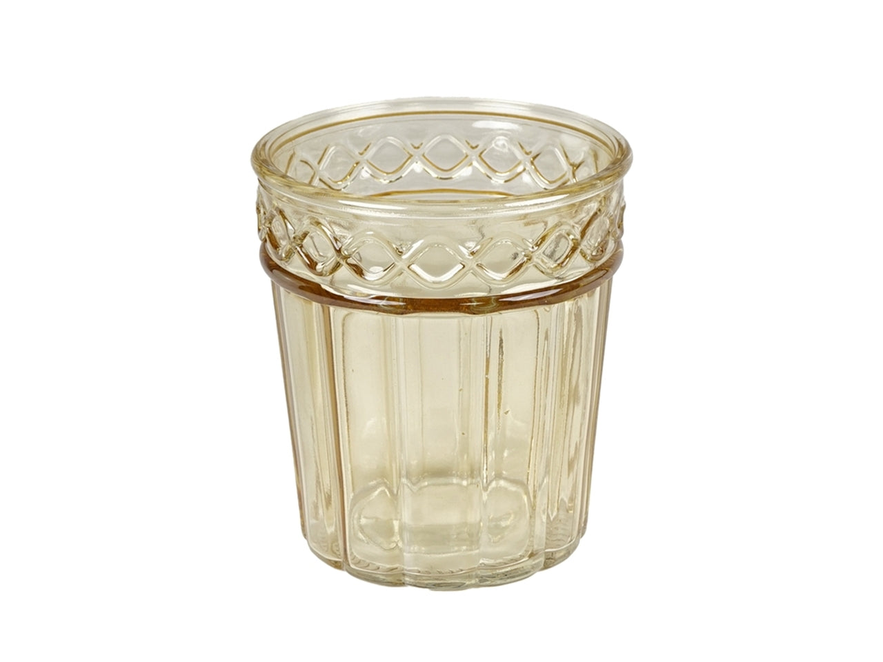 Vaso cachepot moderno in vetro giallo traslucido cilindrico con decorazione a rilievo - 13x15 cm - Plà thea