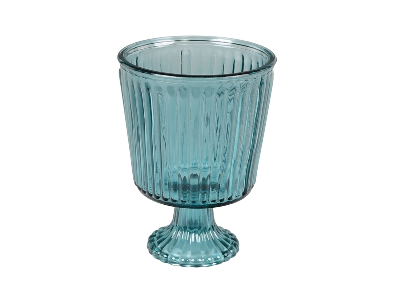 Centro tavola moderno in vetro blu traslucido forma bicchiere per uso interno/esterno - 18x13 cm - Plà thea