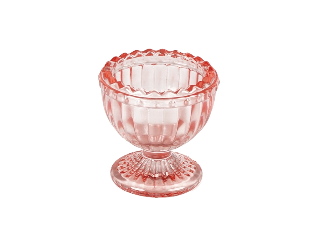 Portacandela classico in vetro rosa traslucido con decorazioni a rilievo, 6x5 cm per candela sfera o tealight - Plà thea