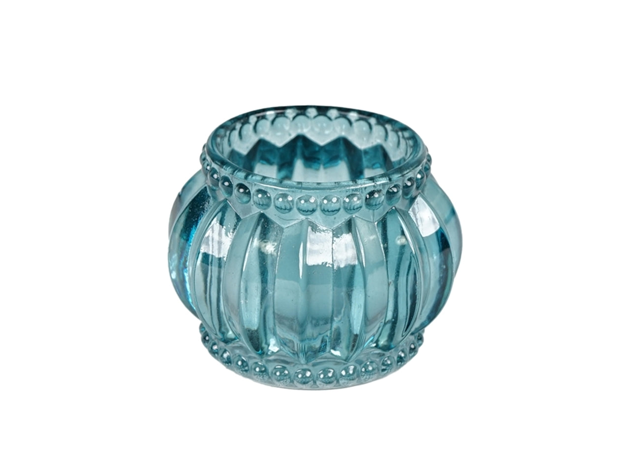 Porta tealight classico in vetro blu traslucido con decorazione a rilievo - 6x5 cm per tealight 3,8 cm - Plà thea