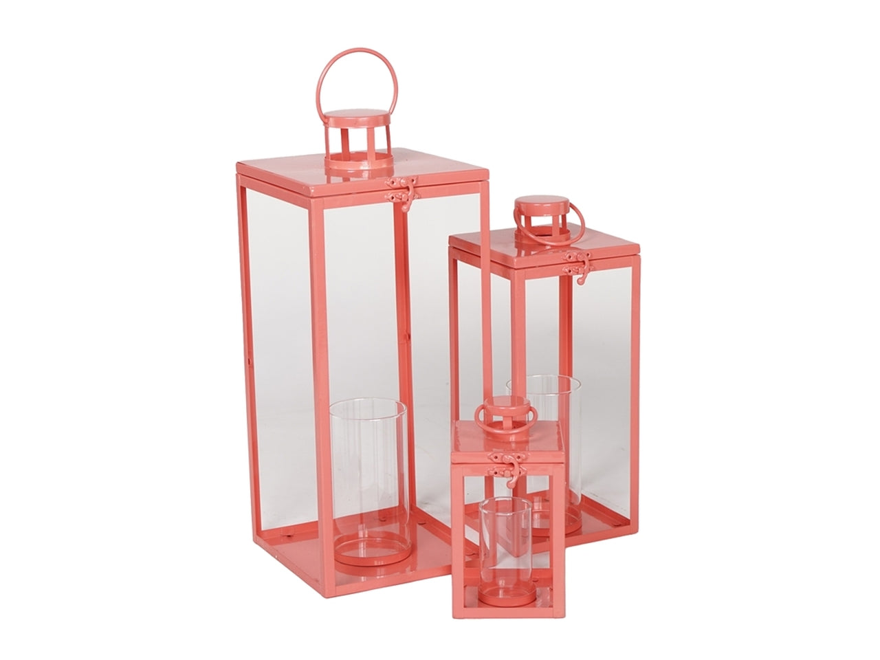 Set da 3 - Lanterna decorativa moderna in metallo, colore rosa pesca - da terra e da tavolo - Plà thea