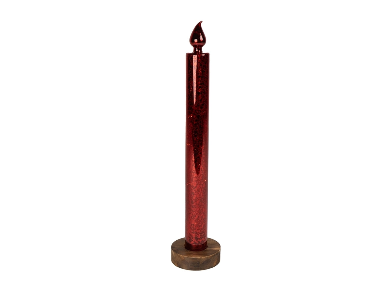 Candela in vetro d.8x40cm con base e led-rossa