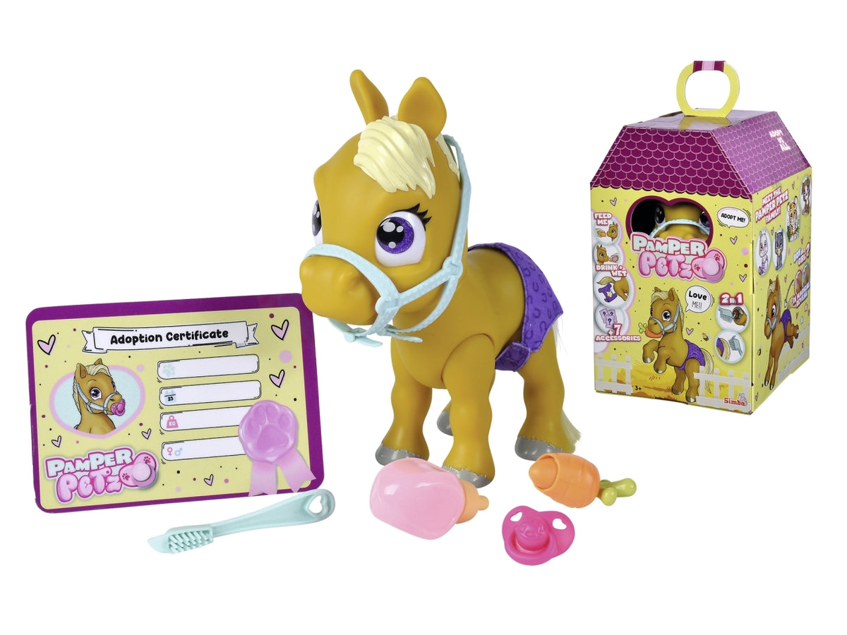 Pamper petz pony 24cm Funzione beve e bagna, pannolino cambiacolore. - Simba