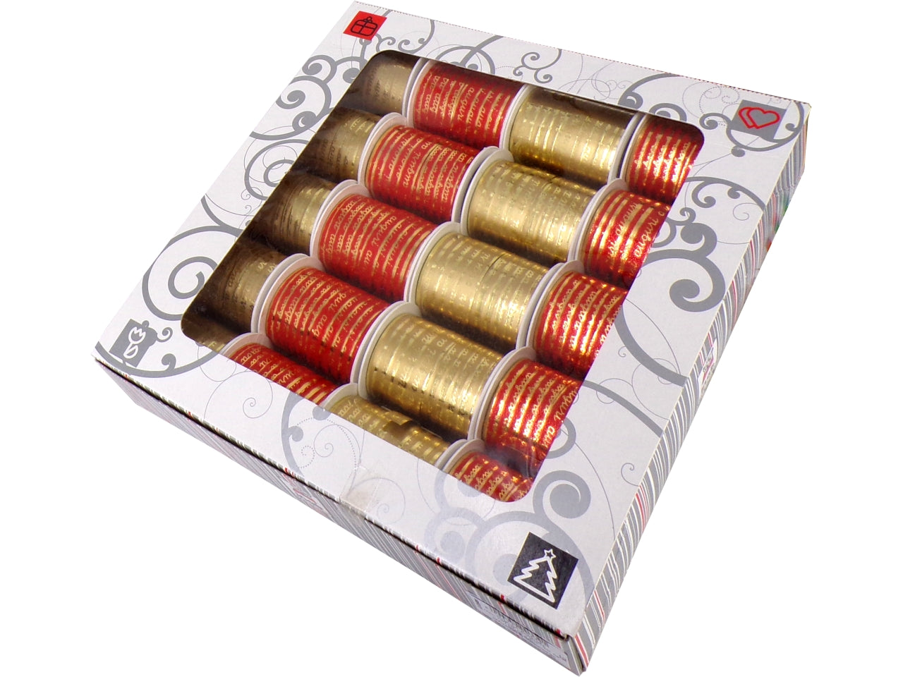 Nastro auguri 10mmx10m in confezione da 20 pezzi oro/rosso