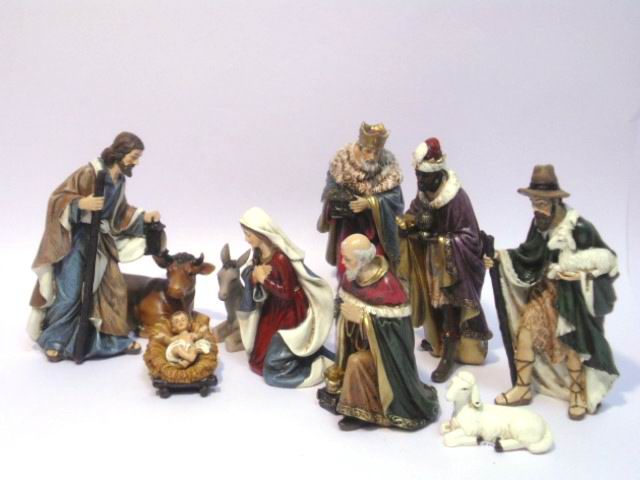 Natività in poliresina 20cm da 11 pezzi colori chiari