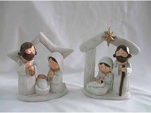 Nativita' con capanna veste tipo lana 14cm assortiti