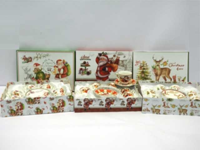 Tazzina con piattino 6 pezzi in scatola rgalo, 2 decori assortiti