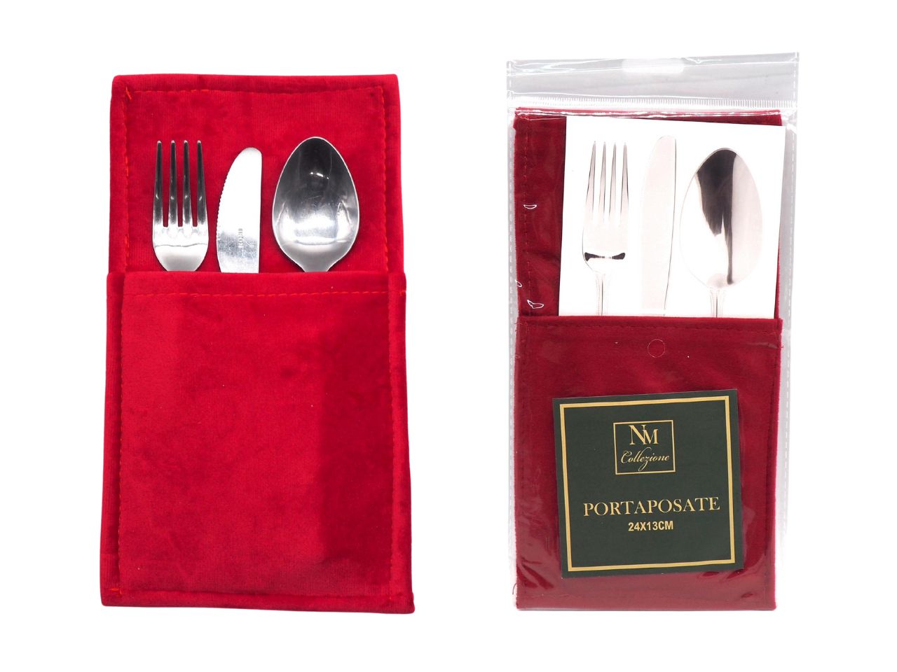 Portaposate rettangolare natalizio in velluto rosso 24x13cm