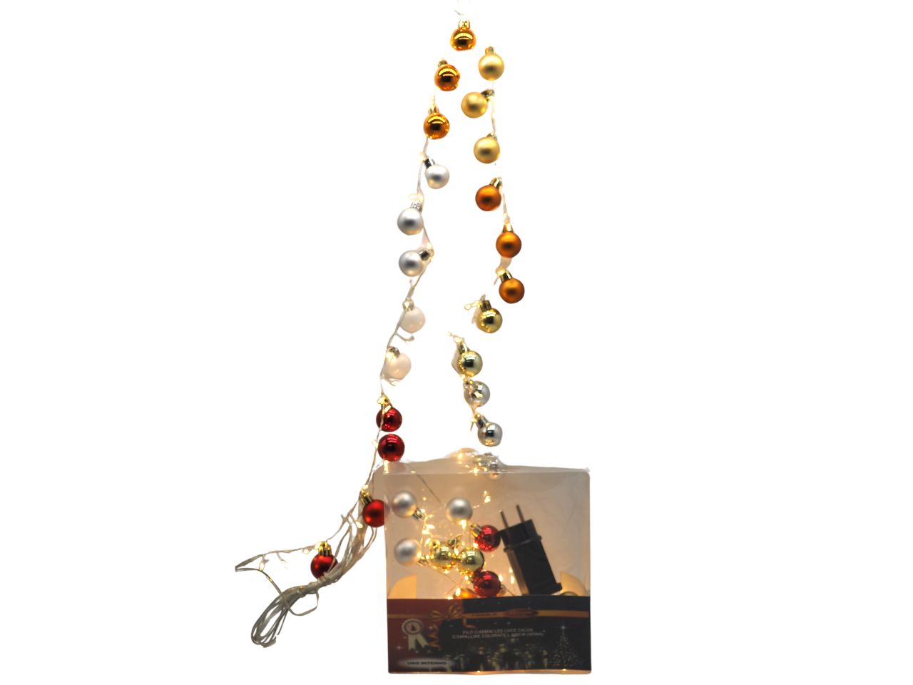 Catena di luci con 48 mini led bianco caldo e 24 palline colorate su filo trasparente 120 cm - Creare Italia