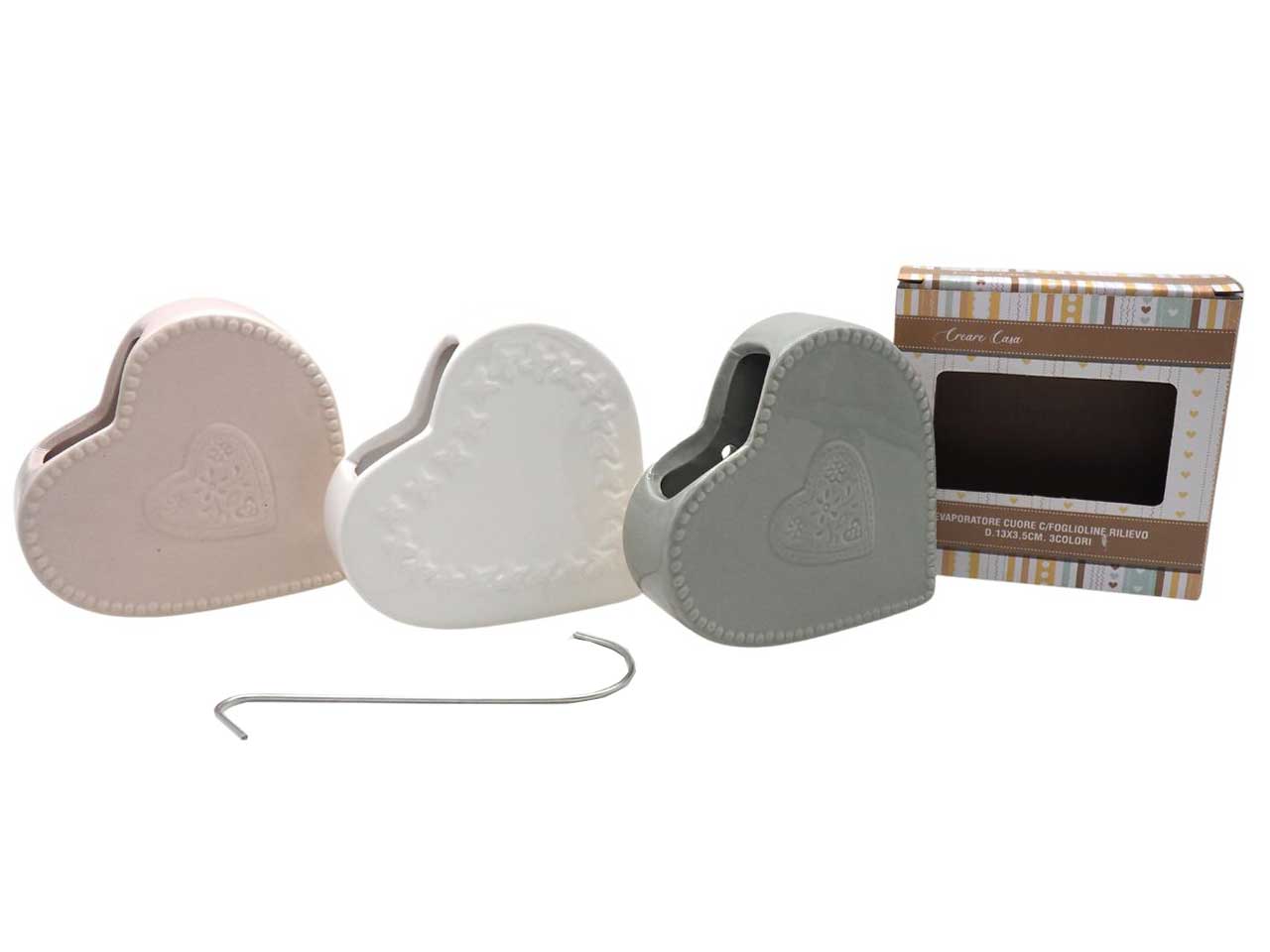 Evaporatore cuore con foglioline a rilievo d.13x3,5cm in 3 colori assortiti
