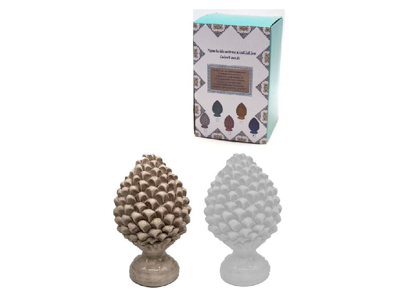 Pigna lucida anticata h.18x12x12cm bianco/tortora