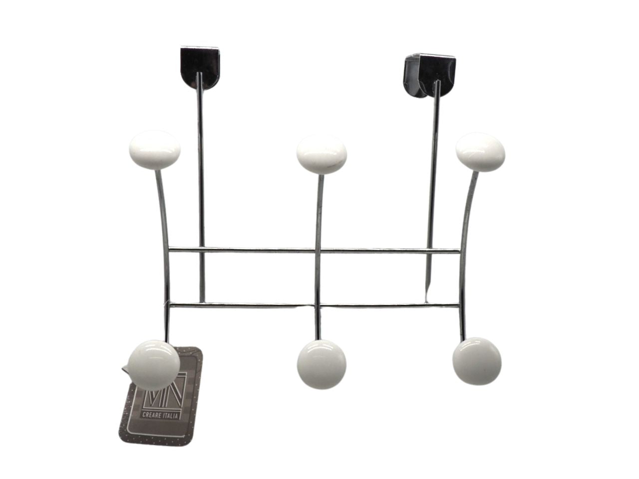 Appendino in metallo l.23xh.14cm con 6 pomelli per porta bianco/nero