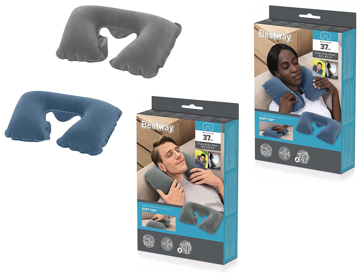 Cuscino cervicale da viaggio 37x24x10cm in 2 colori