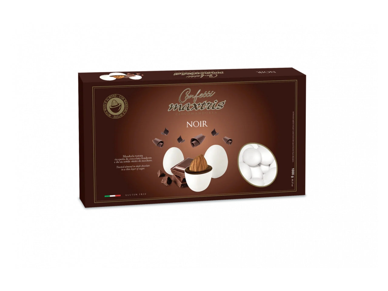 Confetti Maxtris Noir alla Mandorla tostata ricoperta di cioccolato fondente per bomboniere - 1kg