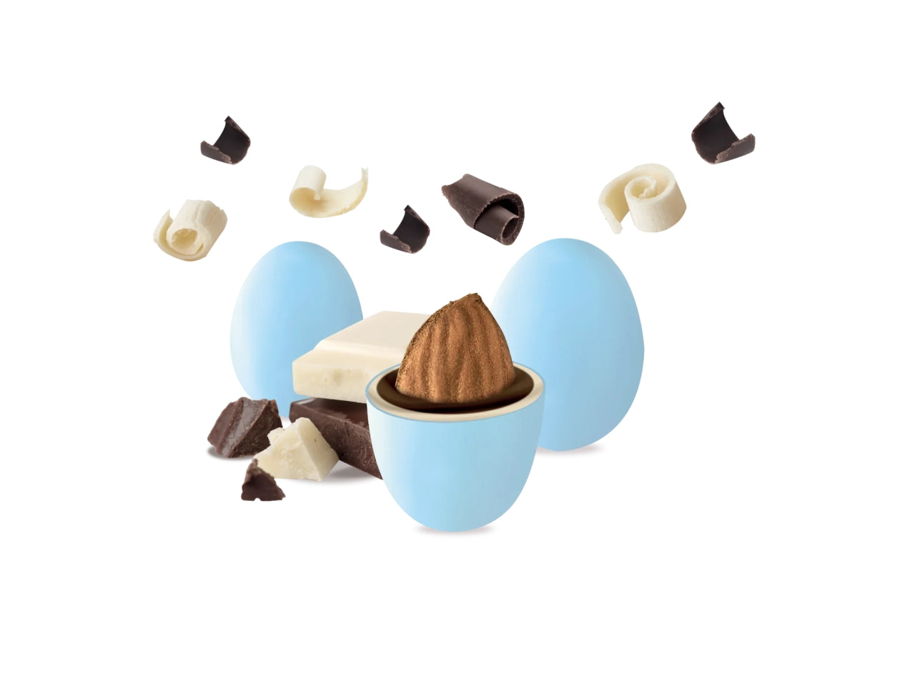 Confetti Maxtris Classico Celeste ricoperti da cioccolato fondente e bianco per bombinere da nascita e battesimo bimbo - 1kg