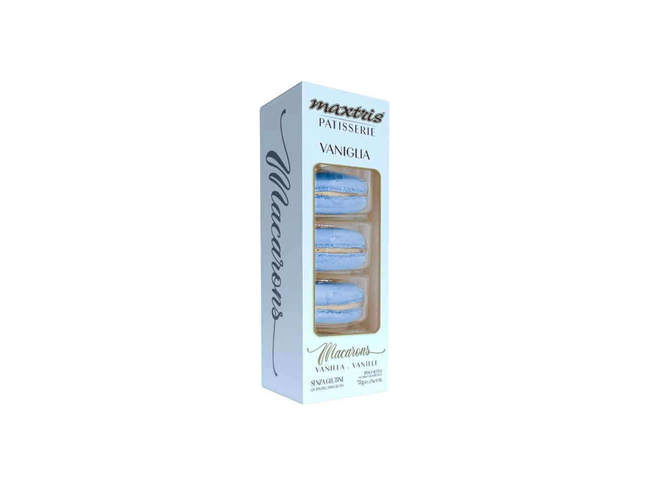 Macarons Maxtris al gustoVaniglia per bomboniere - Celeste - 5 pezzi - 78gr