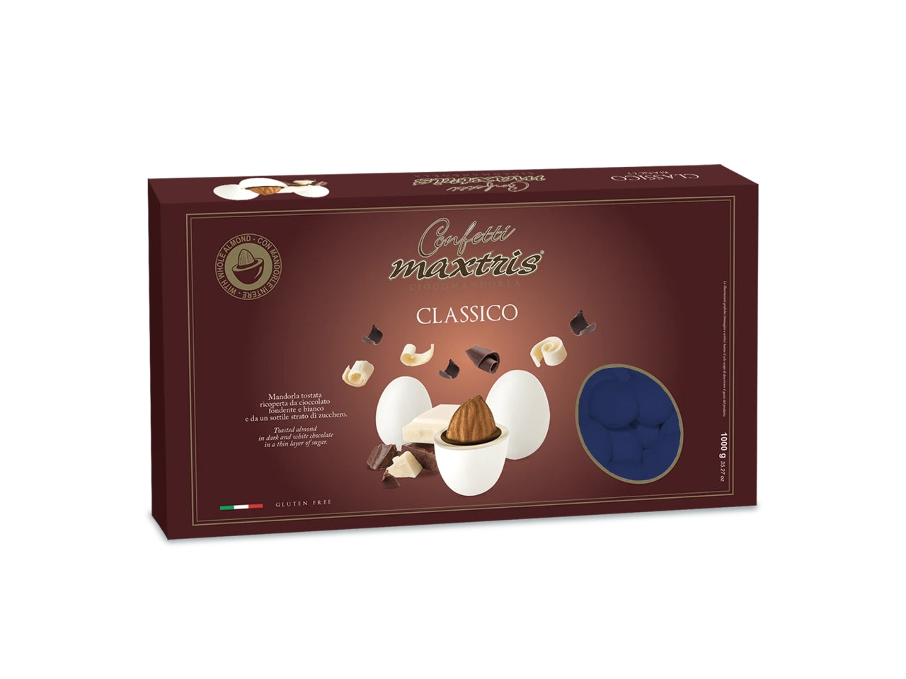 Confetti Maxtris Classico Blu ricoperti di cioccolato fondente o bianco per bomboniere - 1kg