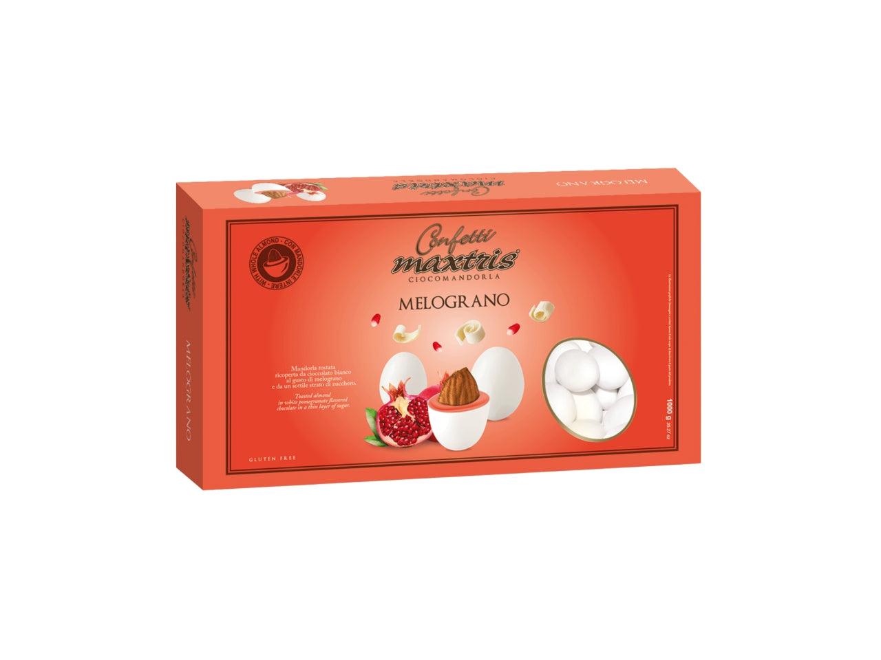 Confetti cioccomandorla bianchi, gusto melograno, 1kg - Maxtris