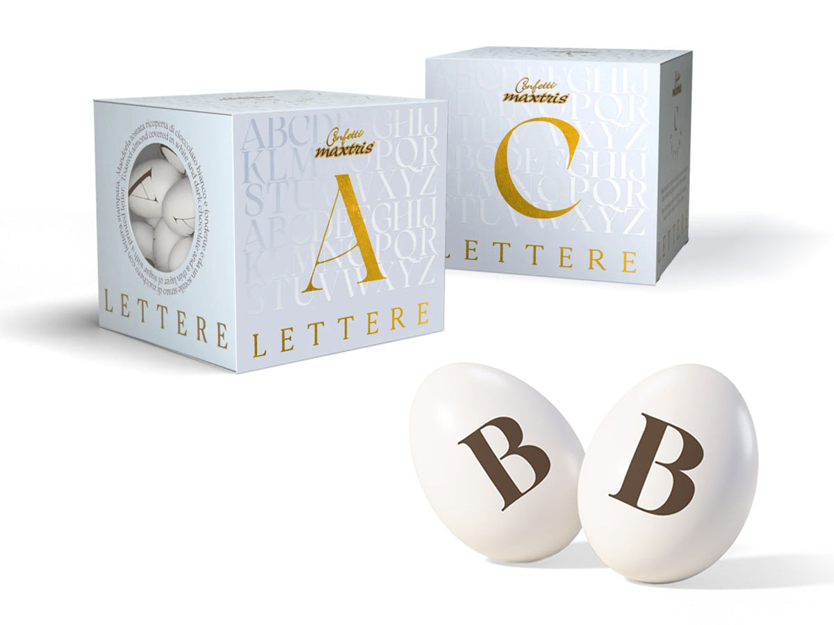 Confetti Lettere cioccomandorla bianchi, lettera B, scatola da 200g - Maxtris
