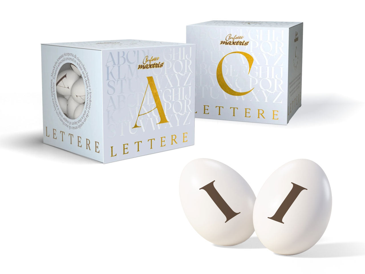 Confetti Lettere cioccomandorla bianchi, lettera I, scatola da 200g - Maxtris