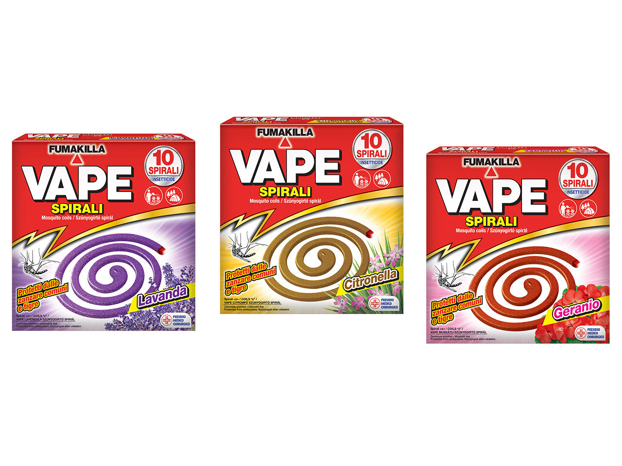 Vape spirali profumate assortite lavanda/citronella/geranio