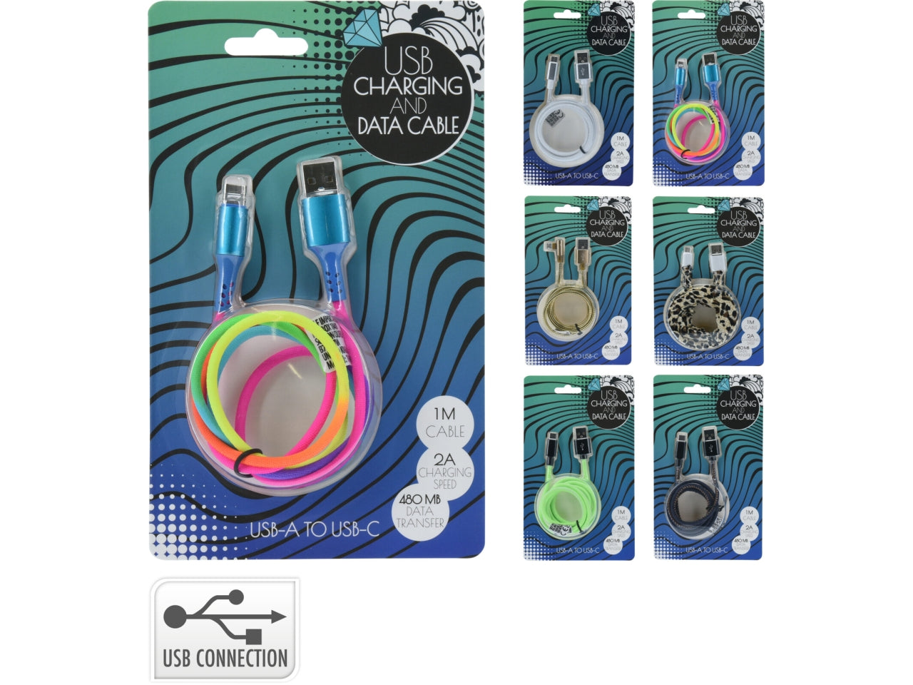Cavo 2a usb-a-usb-c 1mt in colori assortiti