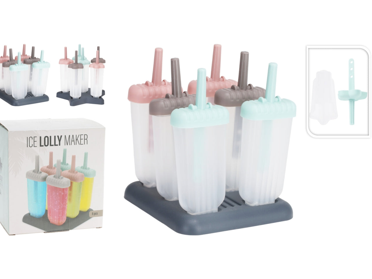 Set 6 formine ghiaccioli in plastica in colori assortiti