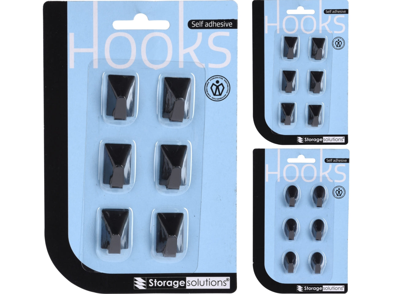 Set 6 ganci adesivi inox in 2 assortimenti