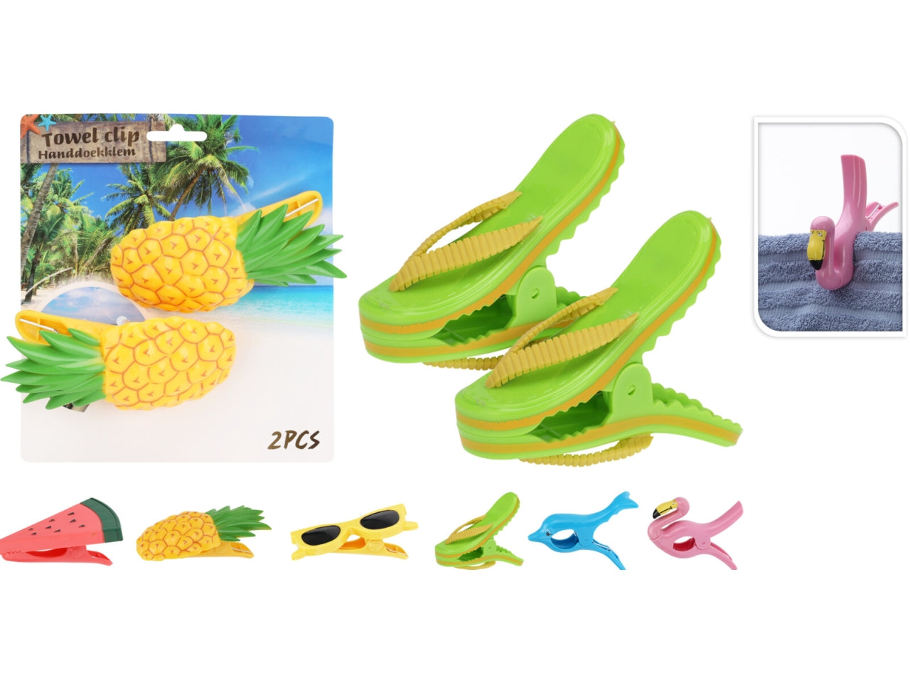 Set 2 pinze blocco telo mare in colori assortiti