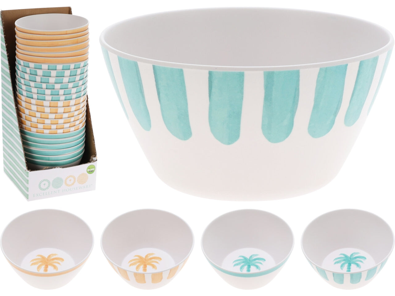 Ciotola in melanina decoro righe 15x7cm in colori assortiti