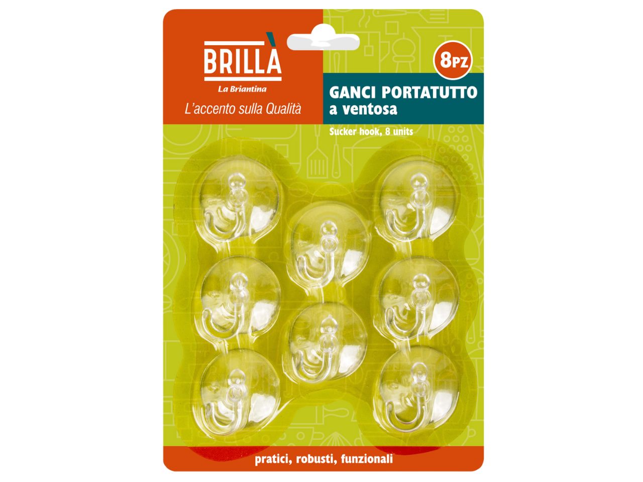 Ganci adesivi a ventosa 8 pezzi