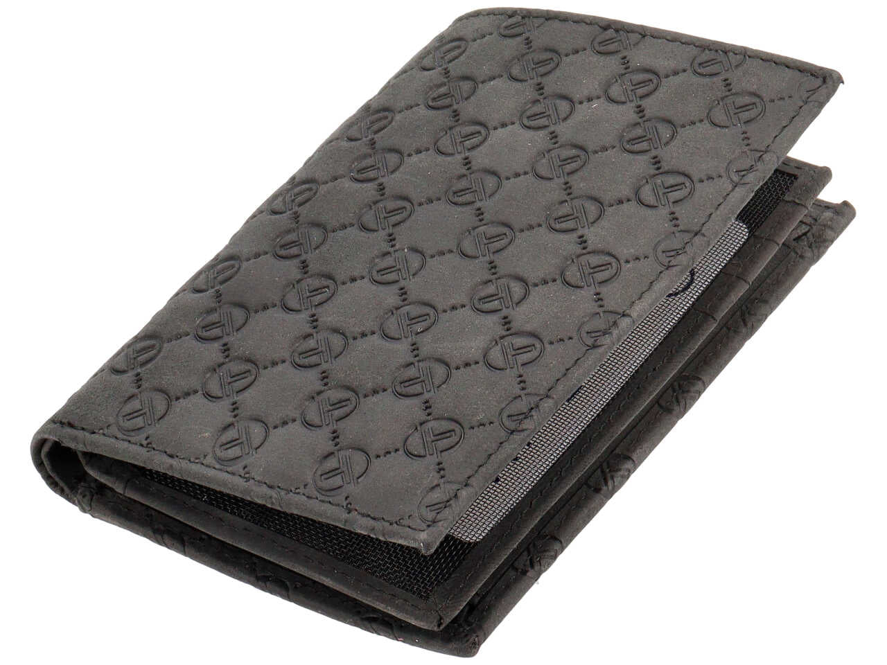 Portafoglio da uomo in pelle nero con logo, chiusura a libro, 12,5x9,5 cm - Sergio Tacchini