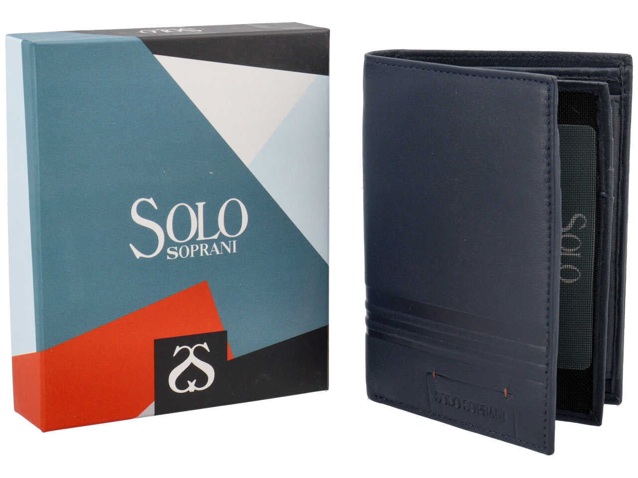 Portafogli da uomo in pelle blu, chiusura a libro e portamonete, 13x9 cm - Solo Soprani