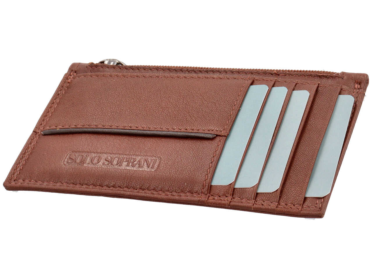 Portacarte da uomo in pelle marrone con portamonete e inserto marrone scuro, 8x13 cm - Solo Soprani
