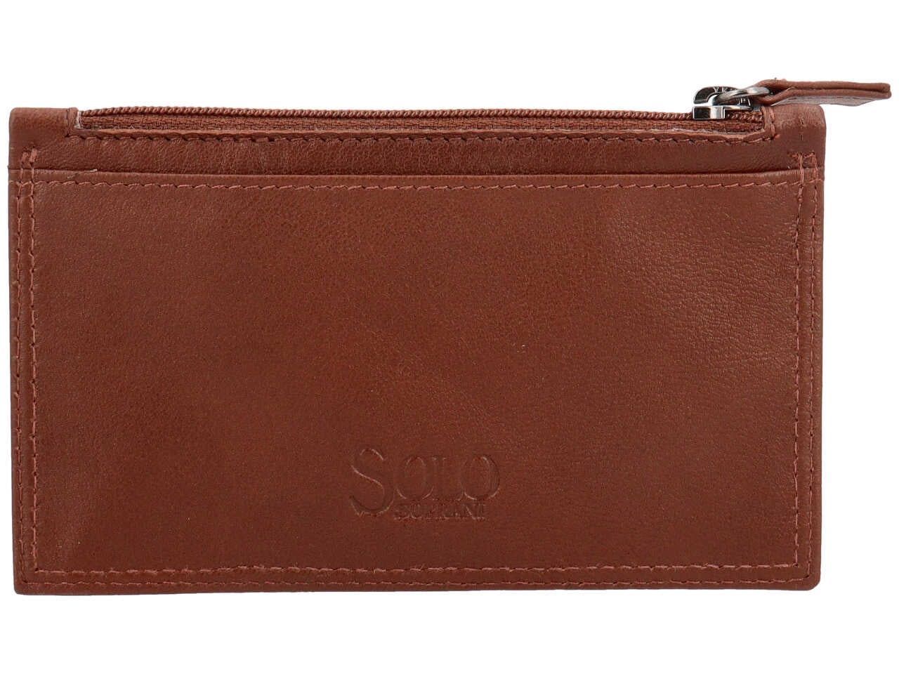 Portacarte da uomo in pelle marrone con portamonete e inserto marrone scuro, 8x13 cm - Solo Soprani