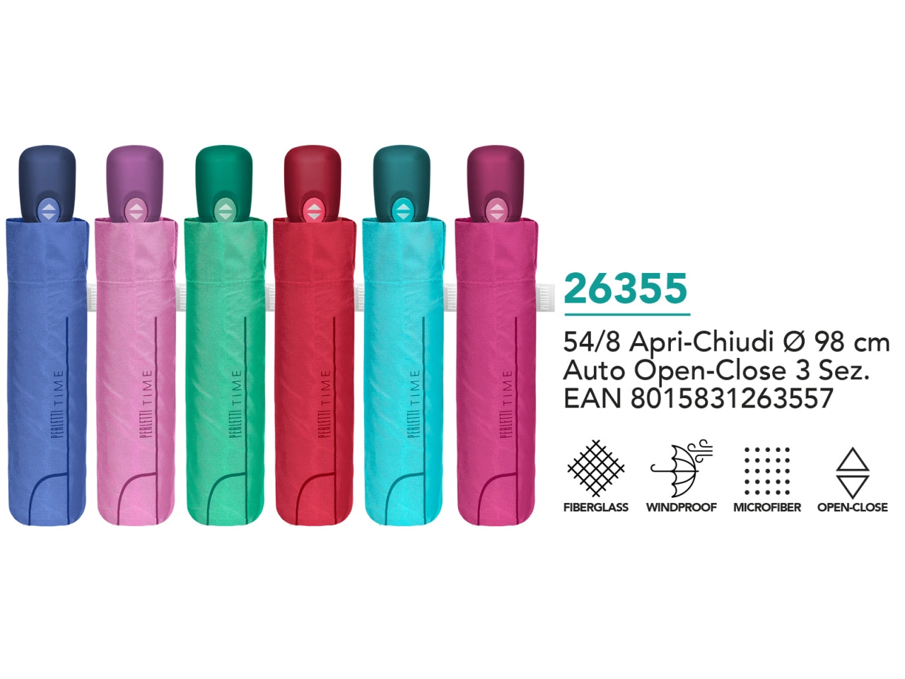 Ombrello da donna mini con apertura automatica in 6 colori assortiti tinta unita - Perletti