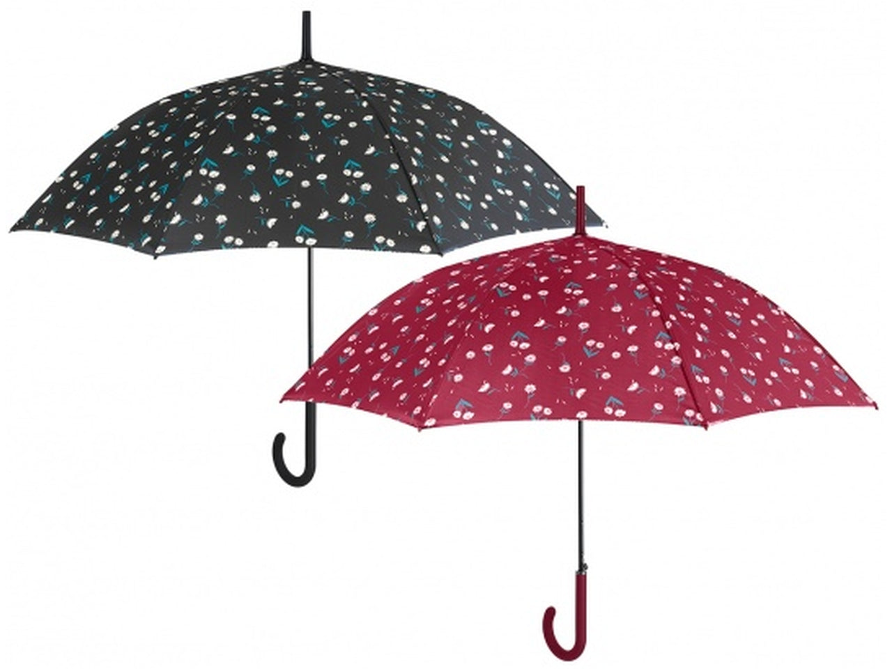 Ombrello da donna con apertura automatica nero e rosso floreale - Perletti