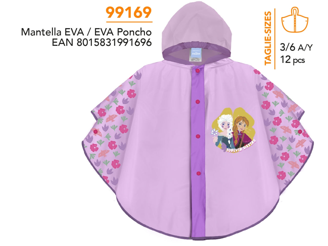 Poncho pioggia Frozen 2 per bambina rosa e lilla in eva - Perletti