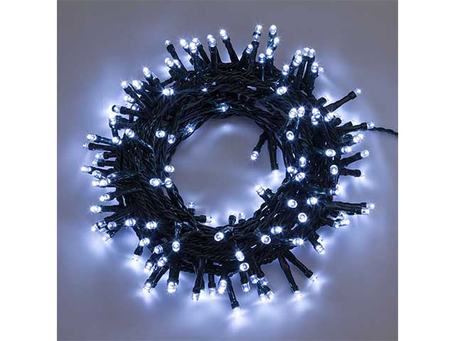 Catena 500led bianco freddo con controller 8 giochi di luce, filo verde 2+20mt uso interno/esterno