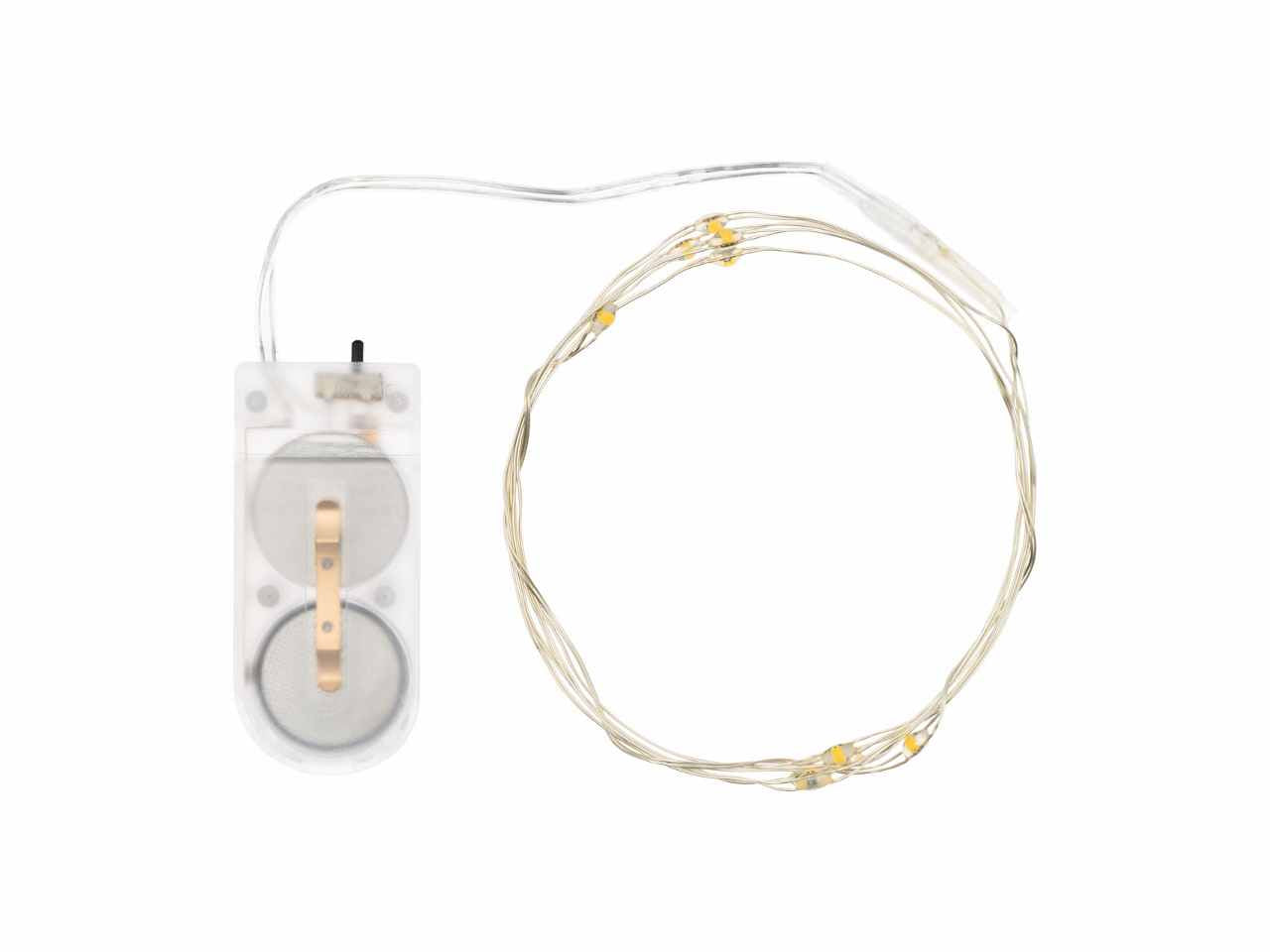 Filo metallo argento 1mt con 10micro led multicolor luce fissa a batteria 2xcr2032 incluse