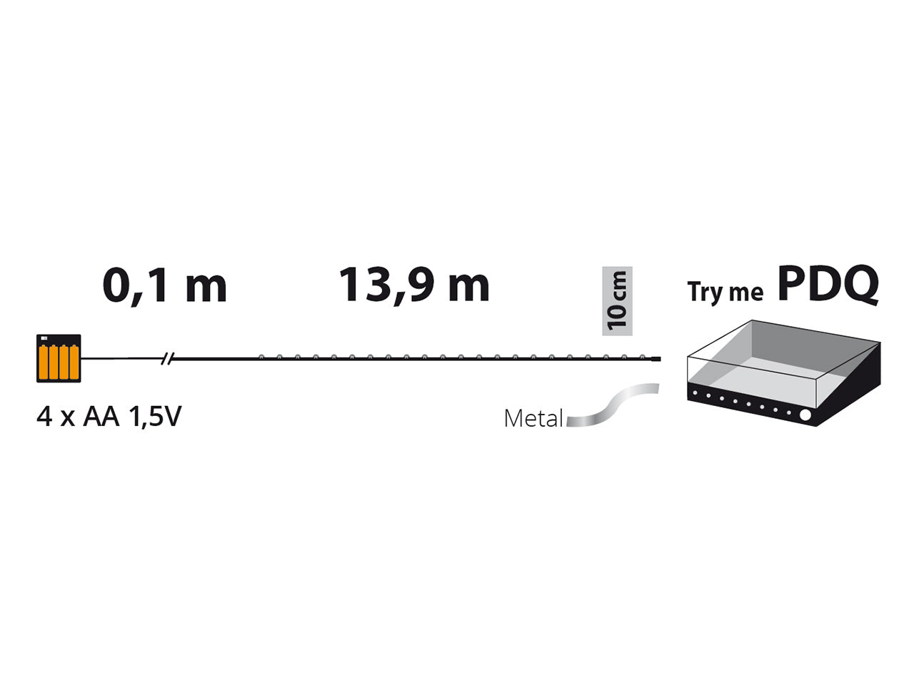 Luci con filo in metallo argento 14mt, 140 micro led bianco caldo, luce fissa, a batteria 4xAA 1,5V non incluse