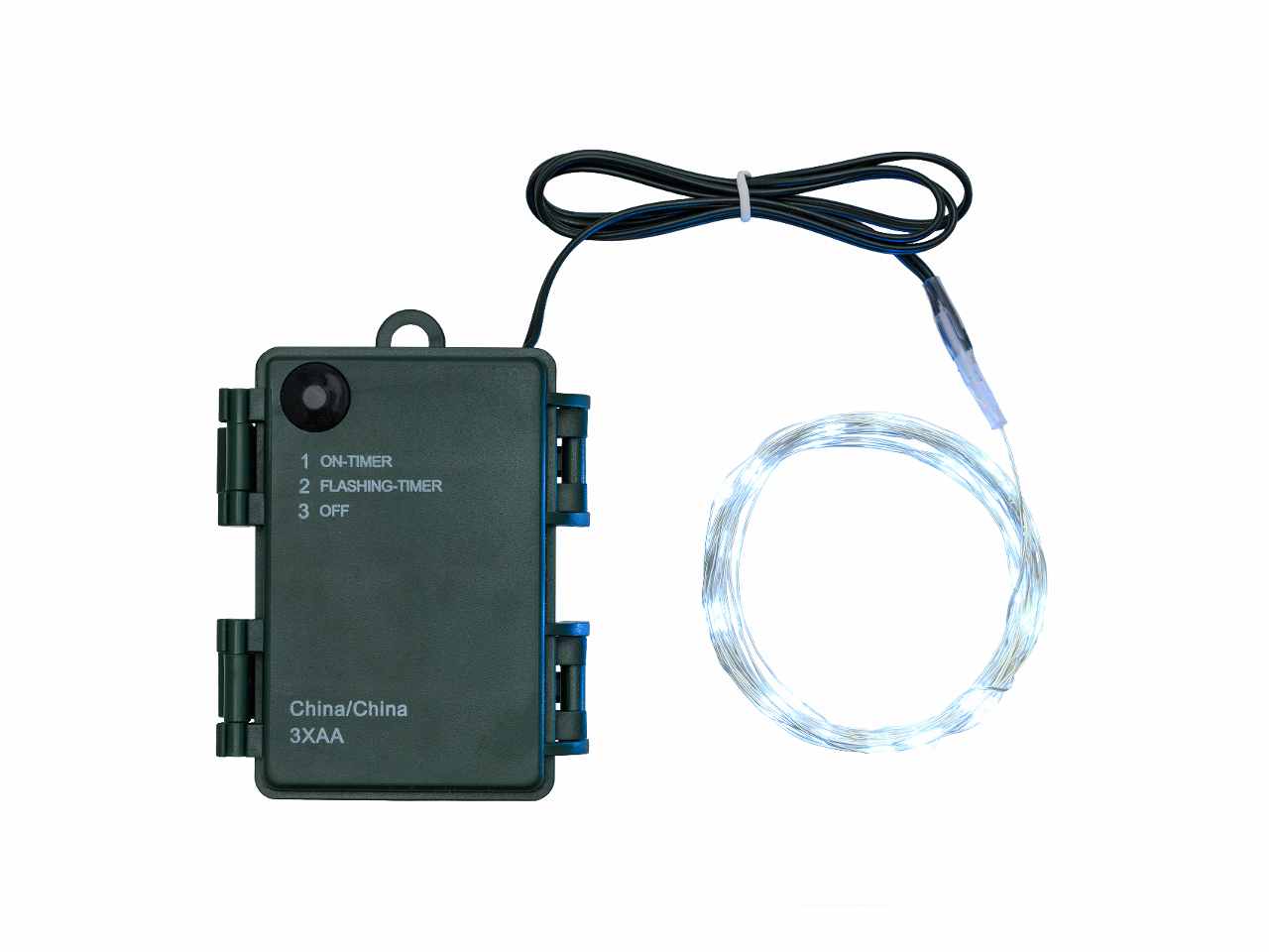 Filo metallo argento 4mt con 40micro led bianco freddo, giochi di luce a batteria 3xAA1,5V (non incluse) per uso interno/esterno IP44