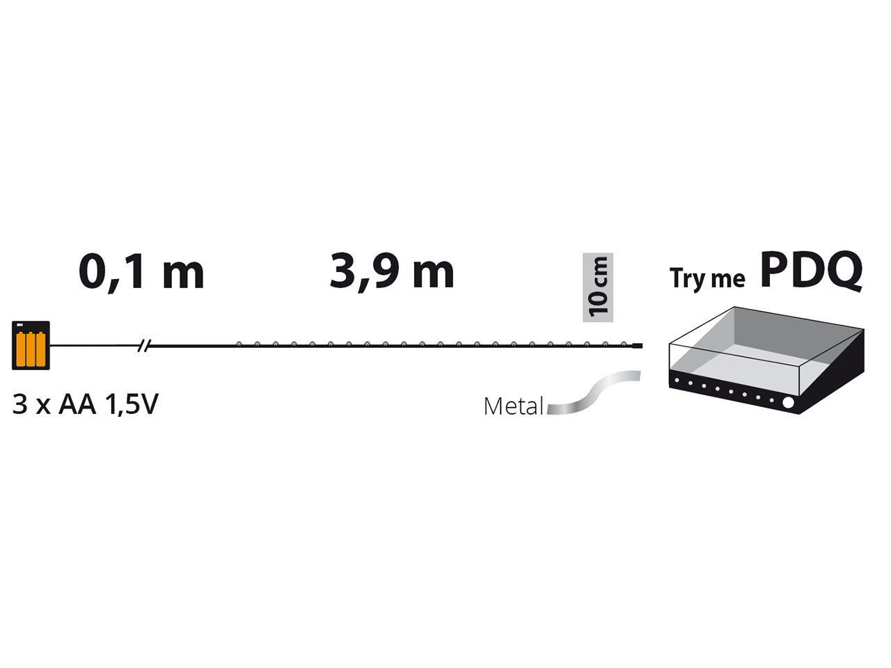 Filo metallo argento 4mt con 40micro led bianco caldo luce fissa a batteria 3xAA1,5V non incluse