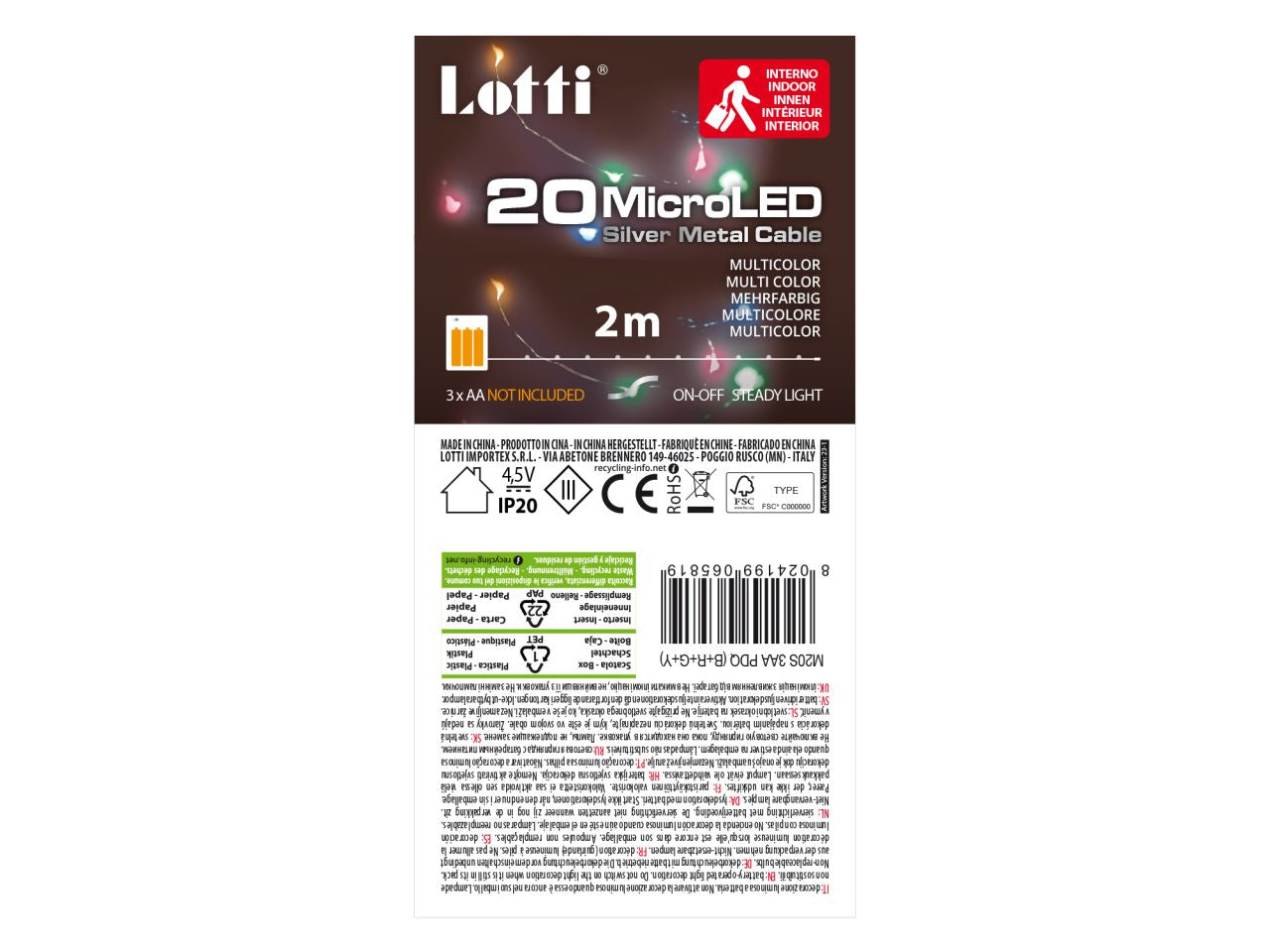 Catena di luci lineare 20 microled multicolor luce fissa misura 2mt