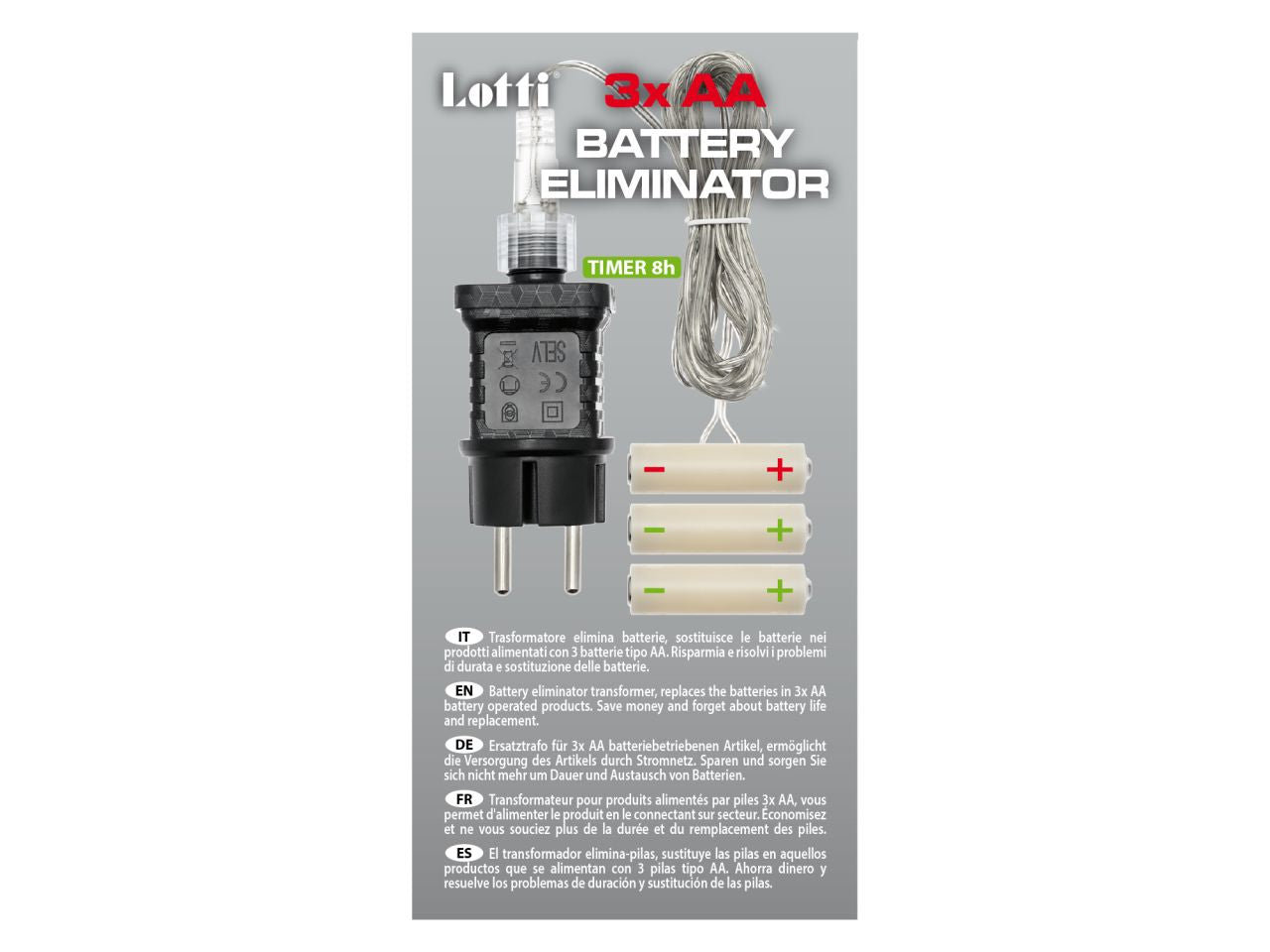 Trasformatore opzionale battery eliminator per prodotti a batteria 3x aa per uso interno