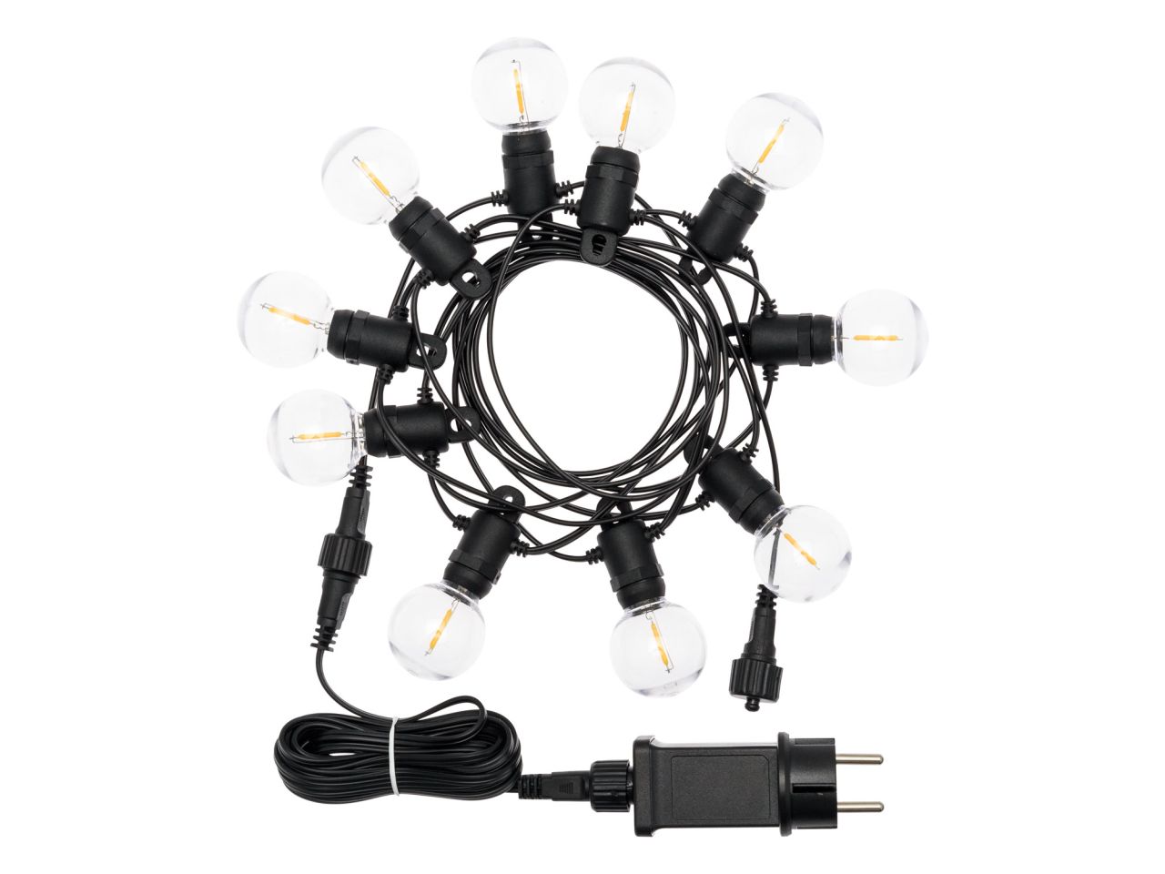 Catena di luci lineare misura 4m decorata party light con 10 lampadine in plastica trasparente antiurto led bianco caldo per uso interno ed esterno