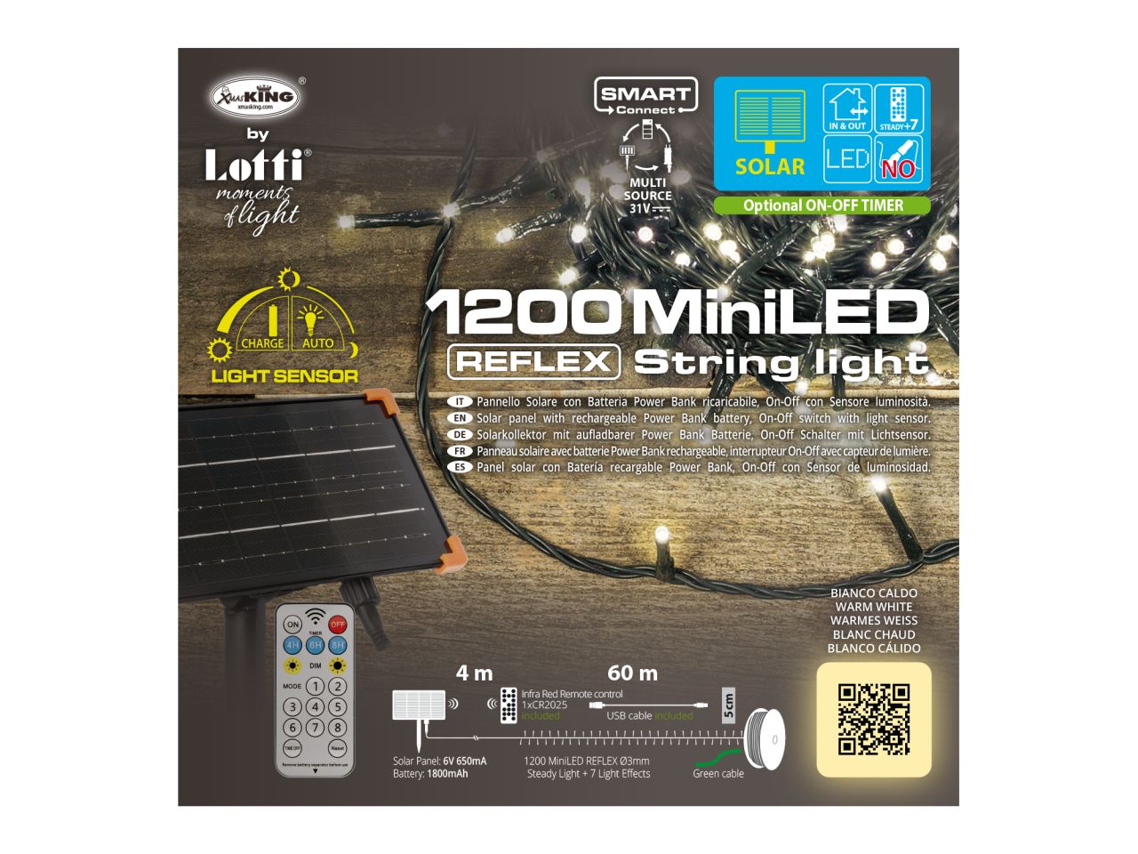 Catena di luci lineare solare misura 60m con 1200 miniled bianco caldo per uso esterno