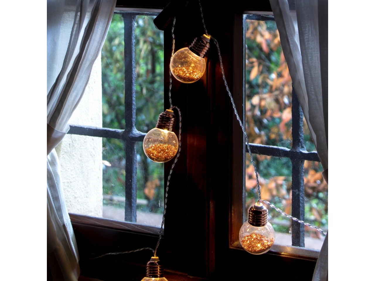 Catena di luci 10 lampadine con glitter rame led bianco caldo a batteria 2,25 m - XmasKing